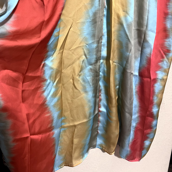 ADRIENNE Mod Kimono Satin Colorful Striped Caftan Top sz M Boho Retro USA - Picture 7 of 7